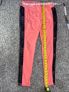 Girls XL 16 Everlast Coral Athletic Leggings Black mesh Geometric Side Panels